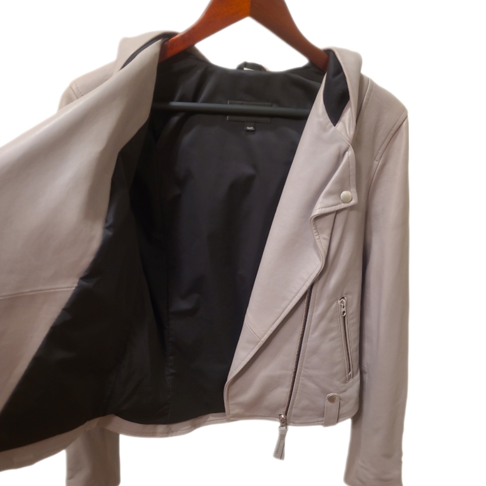 MACKAGE | Gray Lambskin Asymmetrical Zip Hooded Moto Leather Jacket XS - Picture 5 of 8
